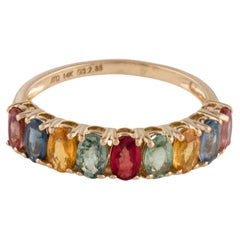 Exquise bague jonc saphir multicolore 14 carats - Taille 8 - Luxueux bijouterie