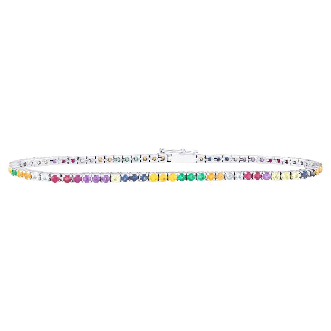 Rainbow Tennis Bracelet, 14K White Gold, Natural Sapphires For Sale