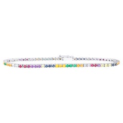 Rainbow Tennis Bracelet, 14K White Gold, Natural Sapphires