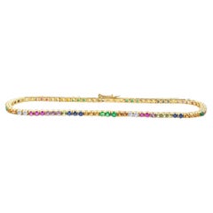 Bracciale Tennis Arcobaleno, oro giallo 14K, zaffiri naturali