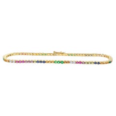 Rainbow Tennis Bracelet, 14K Yellow Gold, Natural Sapphires