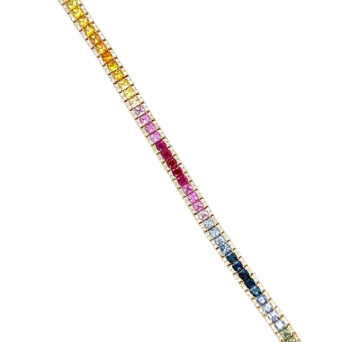 Octagon Cut Rainbow Tennis Bracelet For Sale