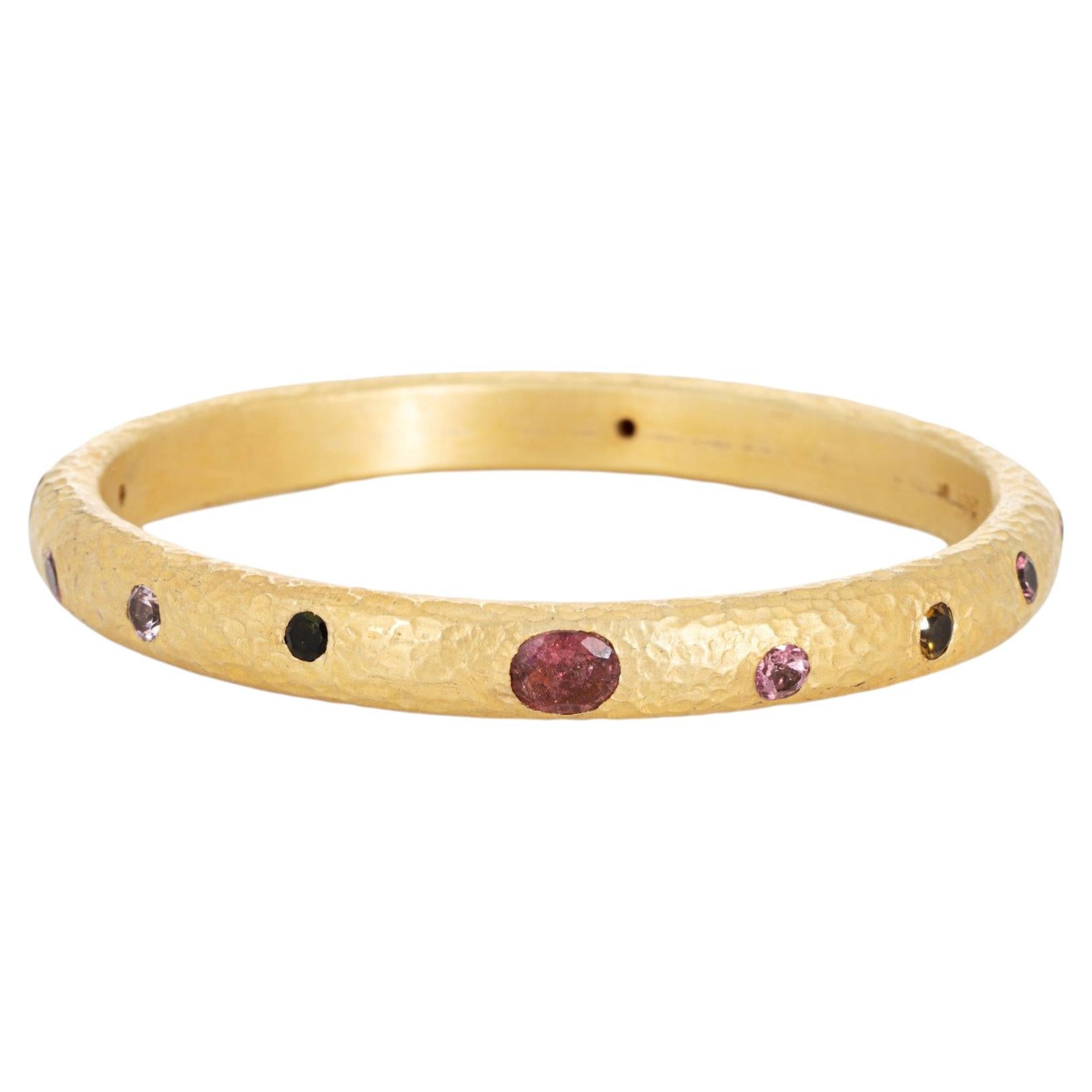 Rainbow Tourmaline Bangle Bracelet Silver 24k Gold Plate Fine Estate Jewelry
