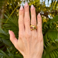 Rainbow Tourmaline Citrine Gemstone 18 Karat Yellow Gold Tapered Band Ring