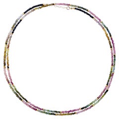 Rainbow Tourmaline Gold Bead Double Long Necklace