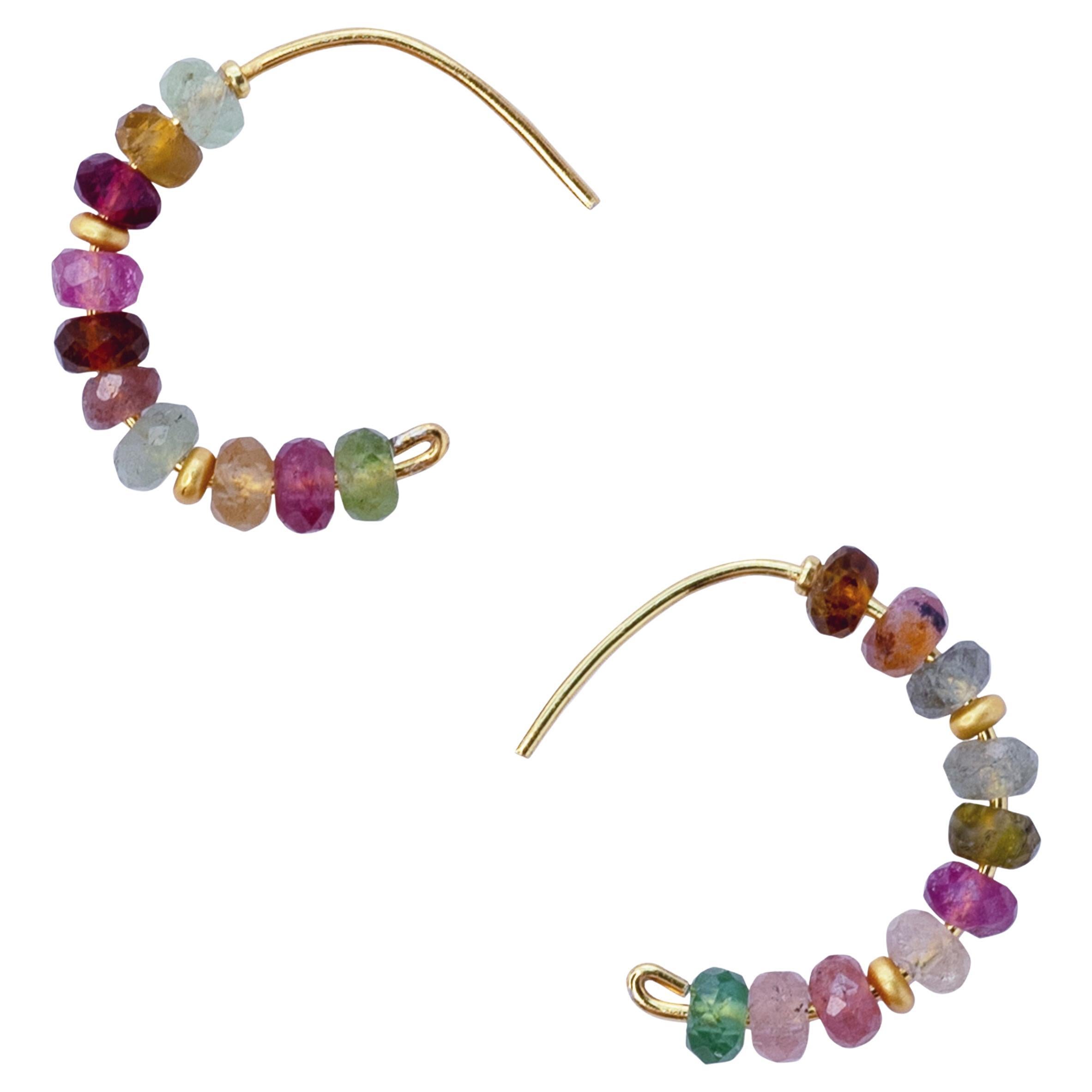 Rainbow Tourmaline Half Moon Earring 14K Gold Hoop - By Bombyx House