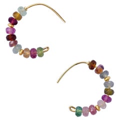 Rainbow Tourmaline Half Moon Earring 14K Gold Hoop - By Bombyx House