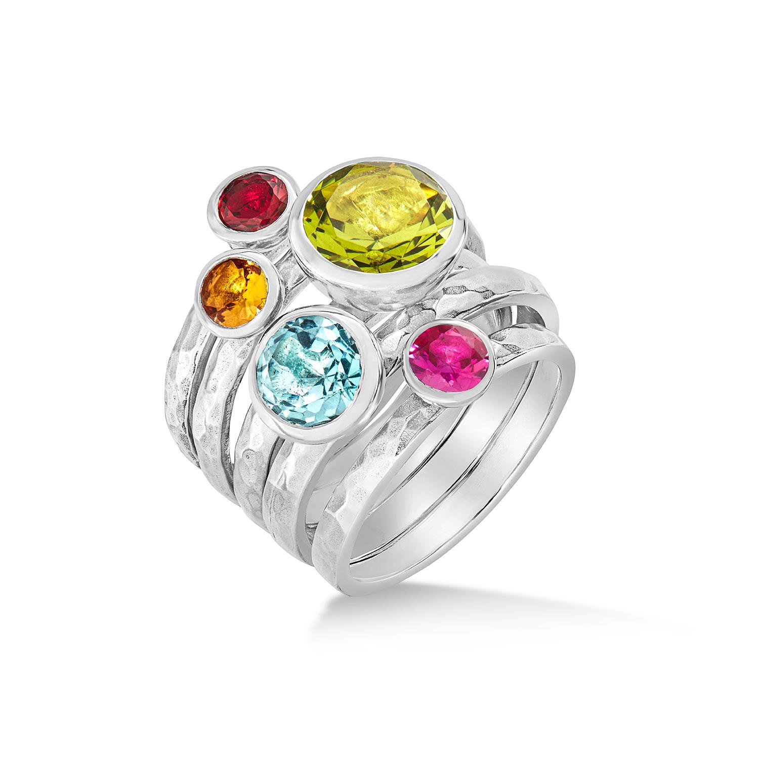 For Sale:  Rainbow Twinkle Stacking Rings In Sterling Silver 2