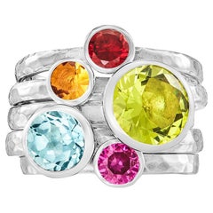 Rainbow Twinkle Stacking Rings In Sterling Silver