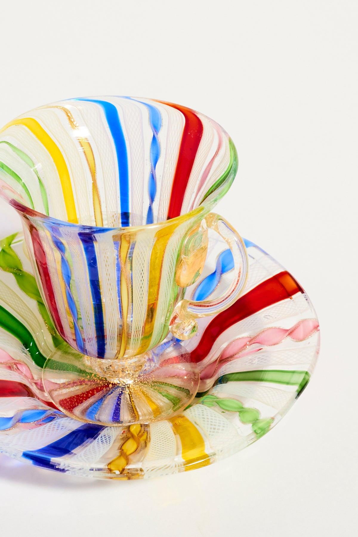 Rainbow Venetian Glass Teacup and Saucer In Excellent Condition In New York, NY