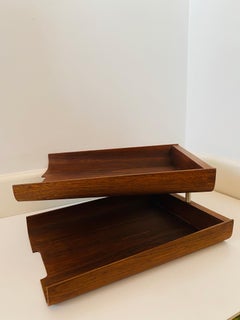 Rainbow Wood Products Two-Tier Teak Paper Tray, Mid-Century Modern