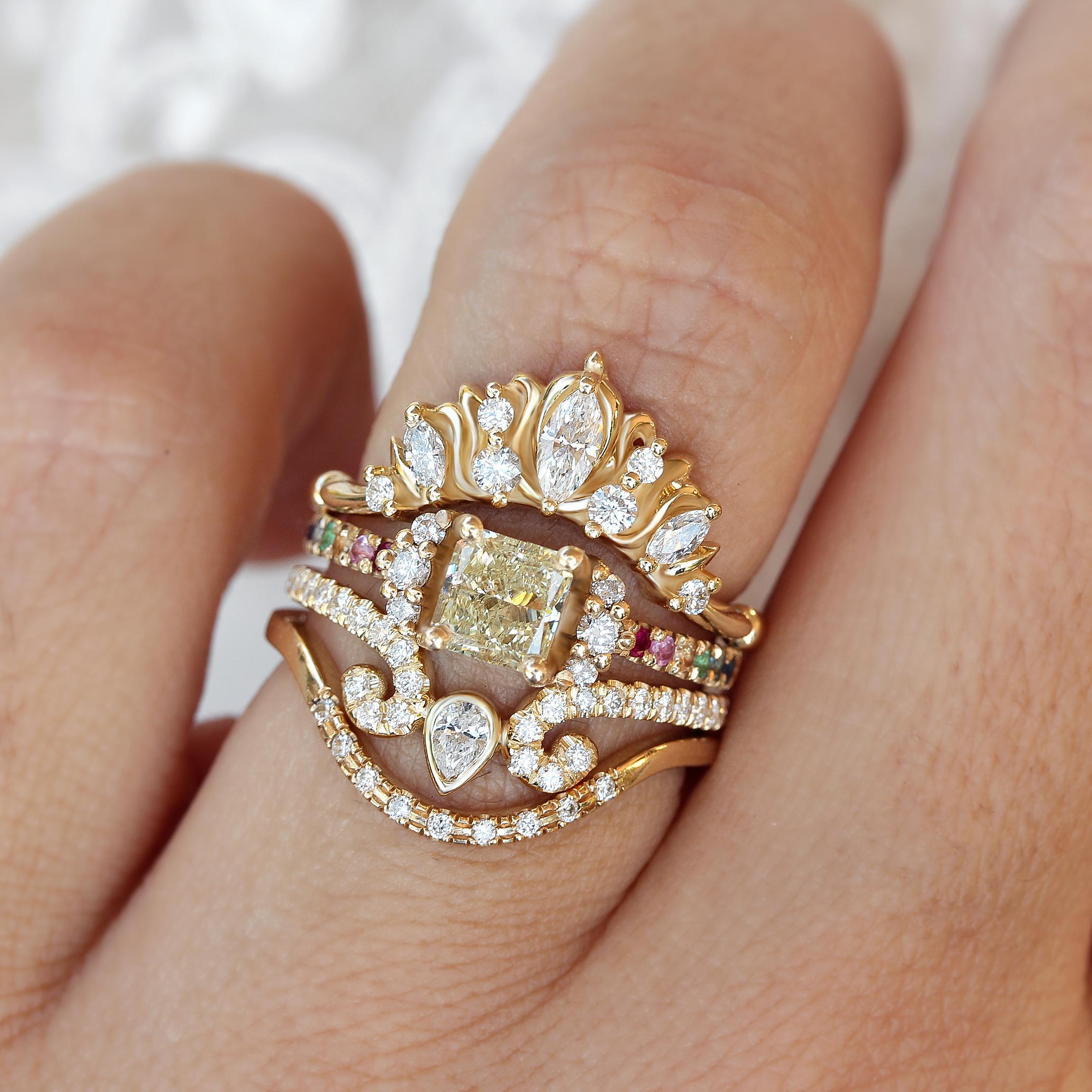 Contemporary Rainbow Yellow Diamond, Colorful Unique Alternative Engagement Ring, Parvati For Sale