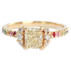Rainbow Yellow Diamond, Colorful Unique Alternative Engagement Ring, Parvati