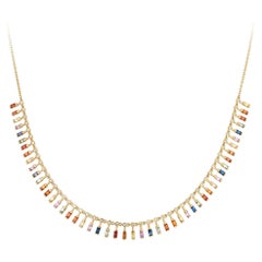 Rainbow Yellow Gold 18K Necklace Multi Sapphire Diamond for Her