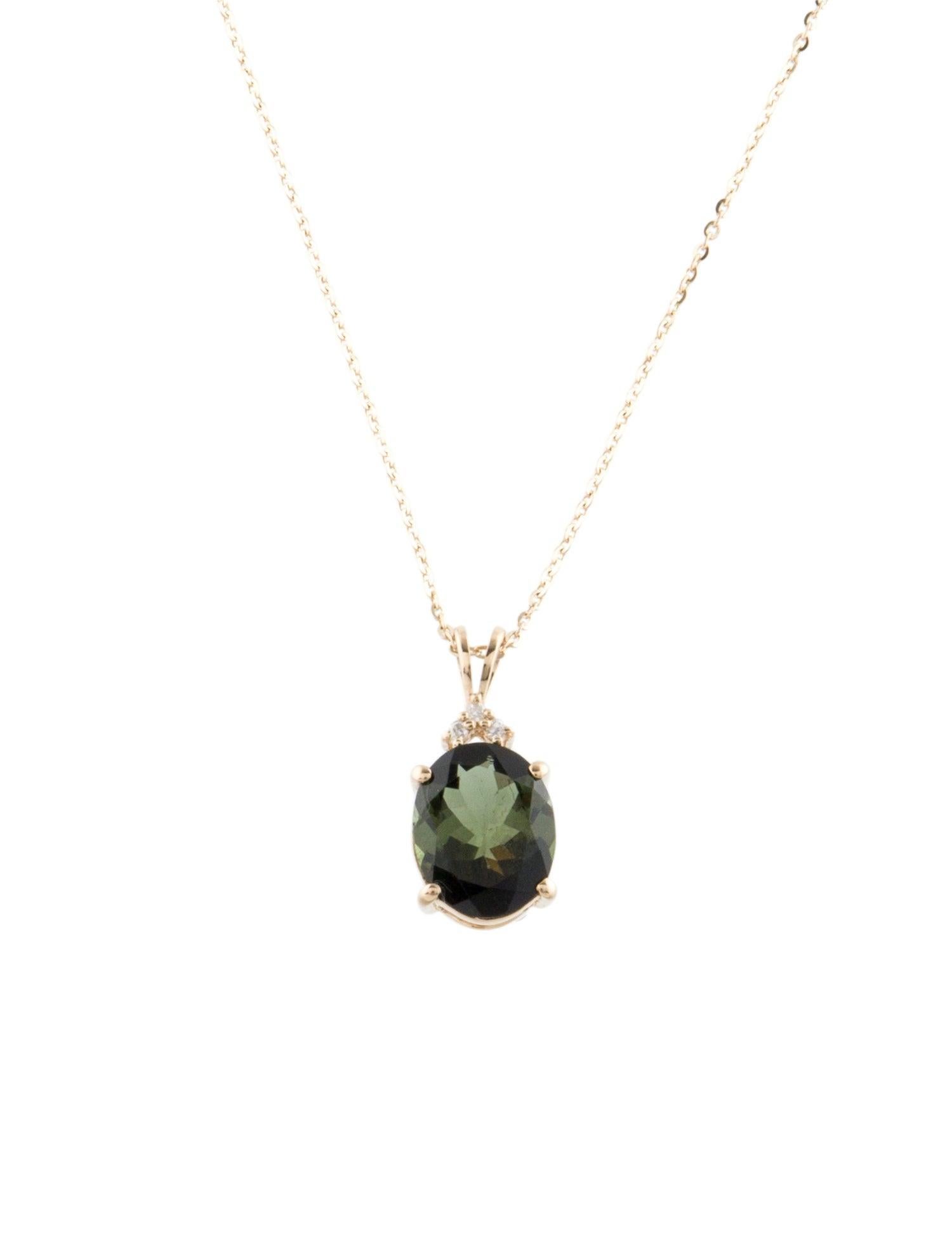 Stunning 14K Tourmaline & Diamond Pendant Necklace  Gemstone Sparkle Jewelry In New Condition For Sale In Holtsville, NY