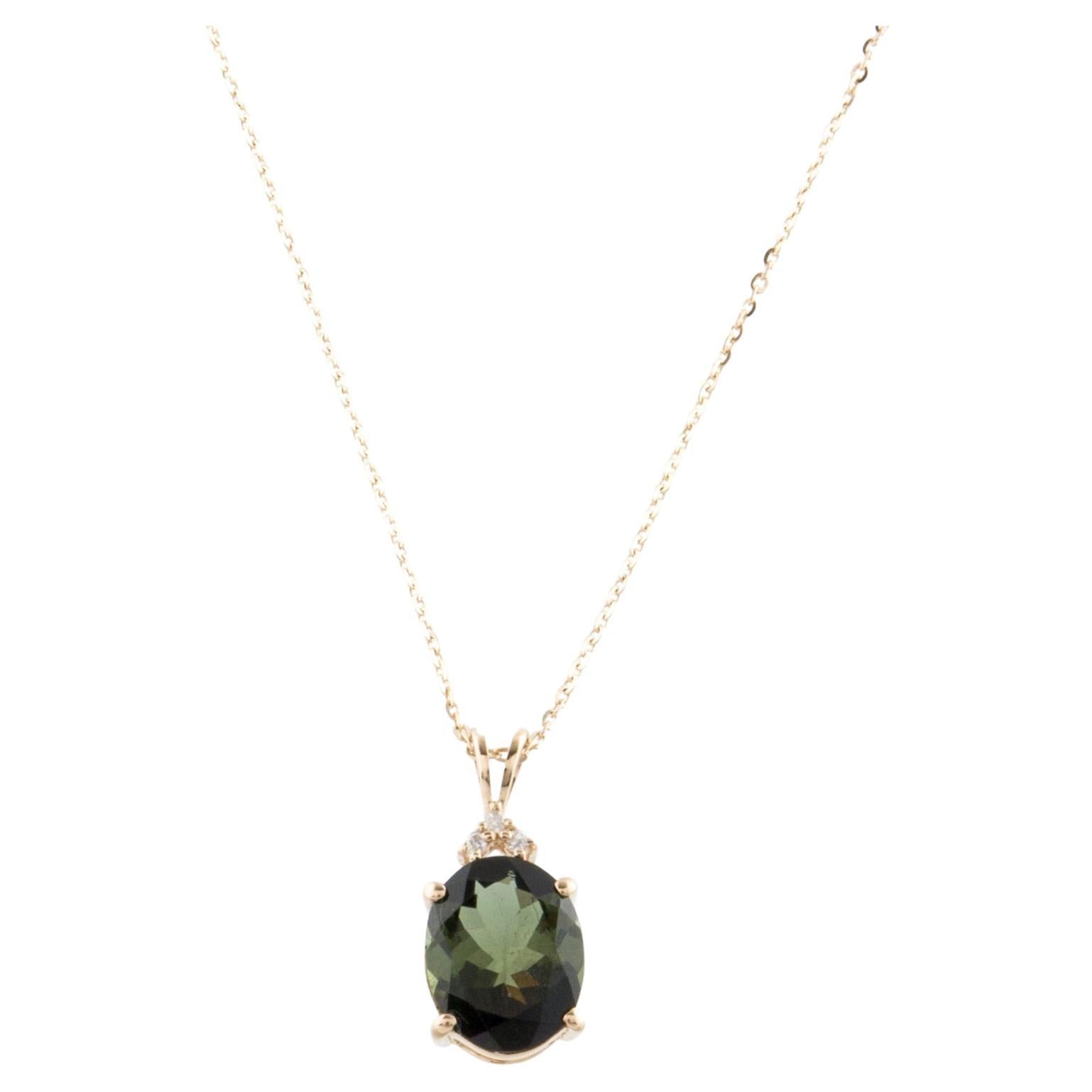 Stunning 14K Tourmaline & Diamond Pendant Necklace  Gemstone Sparkle Jewelry For Sale
