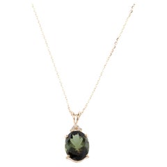 Stunning 14K Tourmaline & Diamond Pendant Necklace  Gemstone Sparkle Jewelry