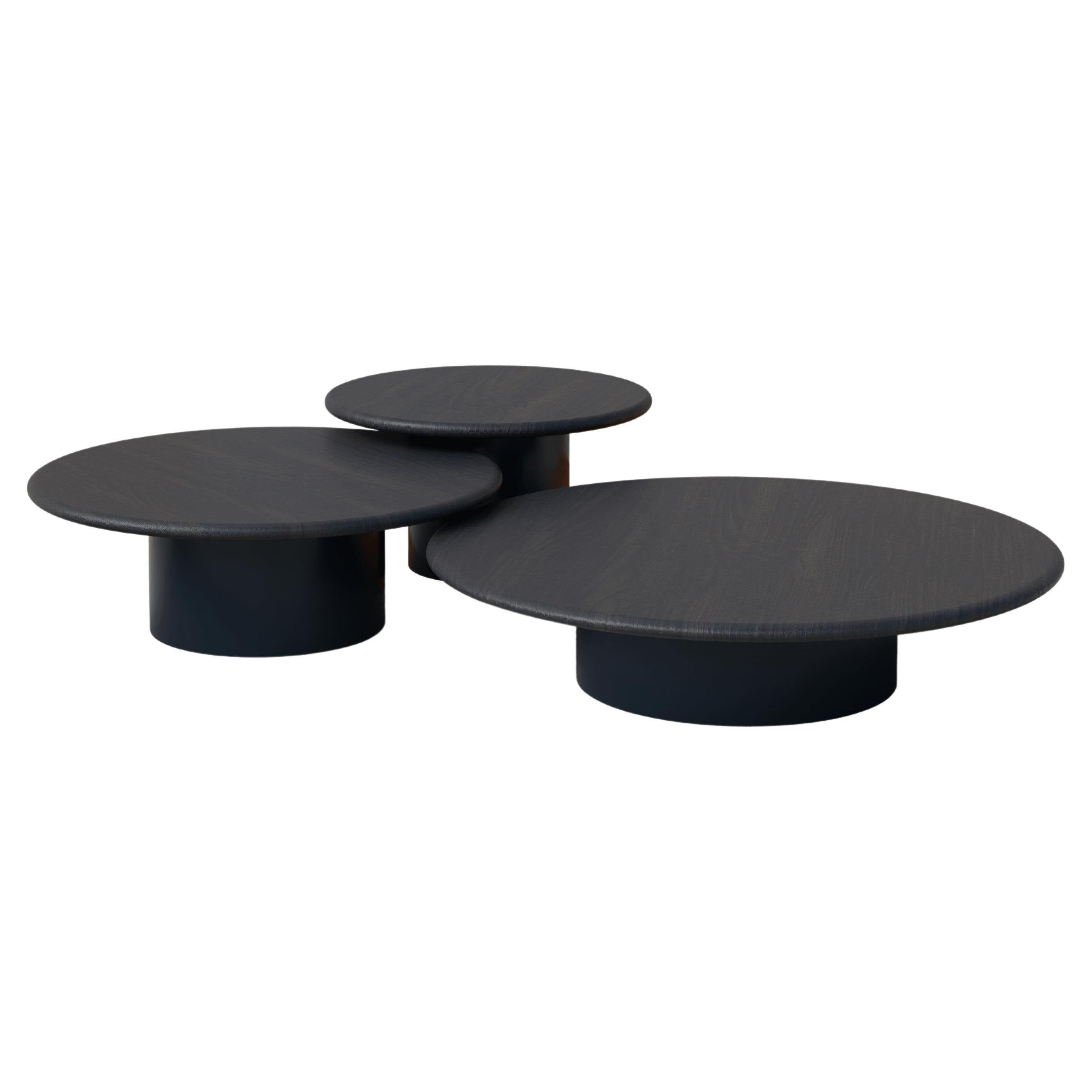 Raindrop Coffee Table Set, 600, 800, 1000, Black Oak / Midnight Blue For Sale