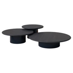 Ensemble de tables basses en forme de goutte d'eau, 600, 800, 1000, chêne noir / bleu nuit
