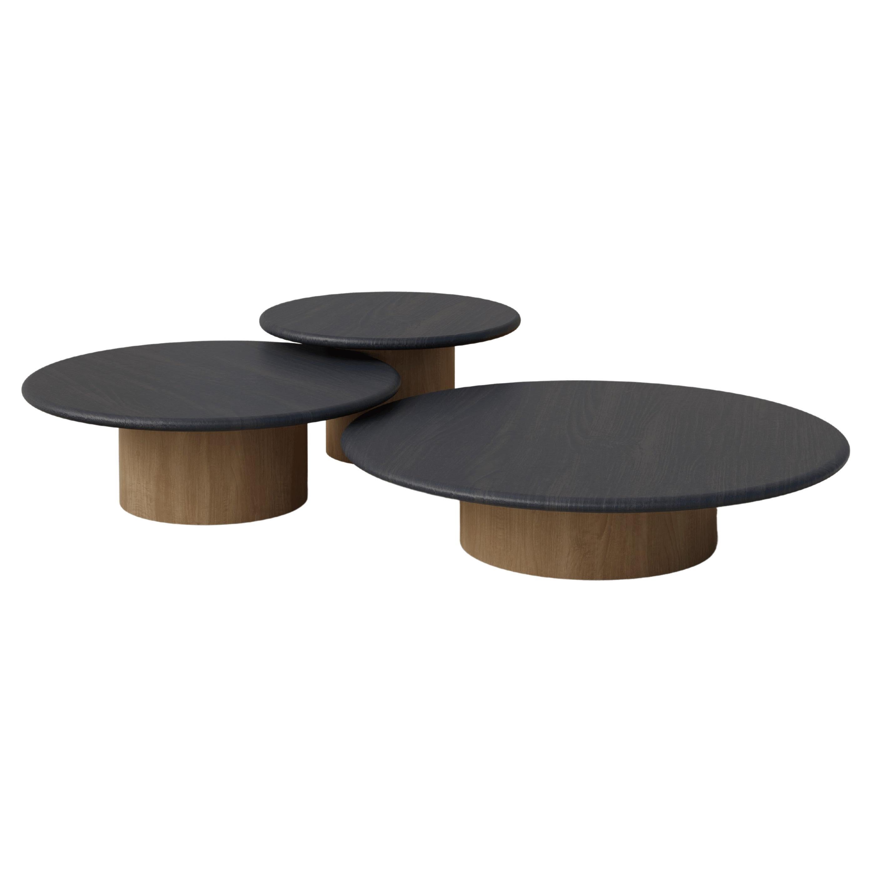 Raindrop Coffee Table Set, 600, 800, 1000, Black Oak / Oak For Sale