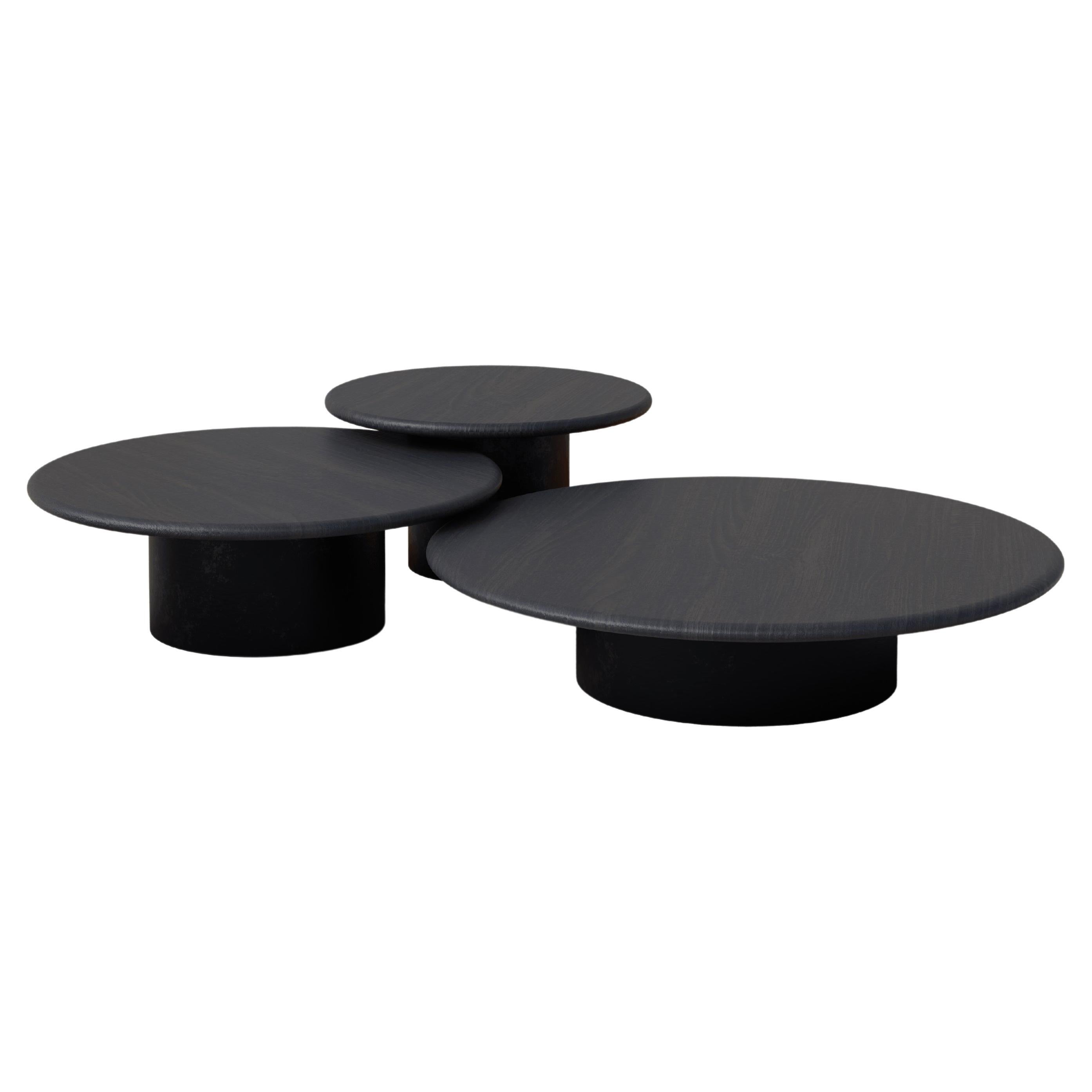 Raindrop Coffee Table Set, 600, 800, 1000, Black Oak / Patinated For Sale