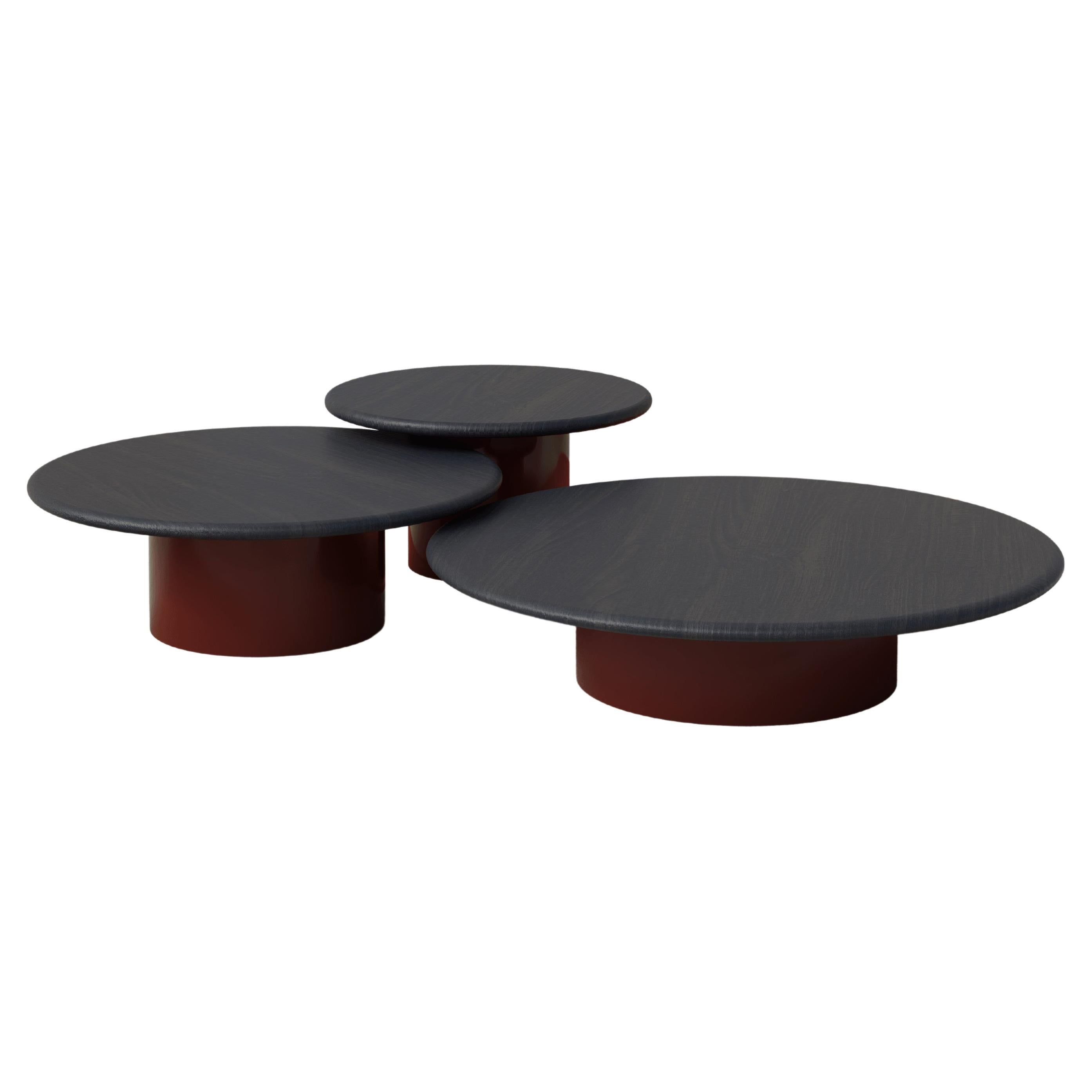 Raindrop Coffee Table Set, 600, 800, 1000, Black Oak / Terracotta For Sale