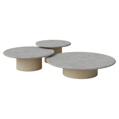 Ensemble de tables basses en forme de goutte d'eau, 600, 800, 1000, Microcrete / Frêne