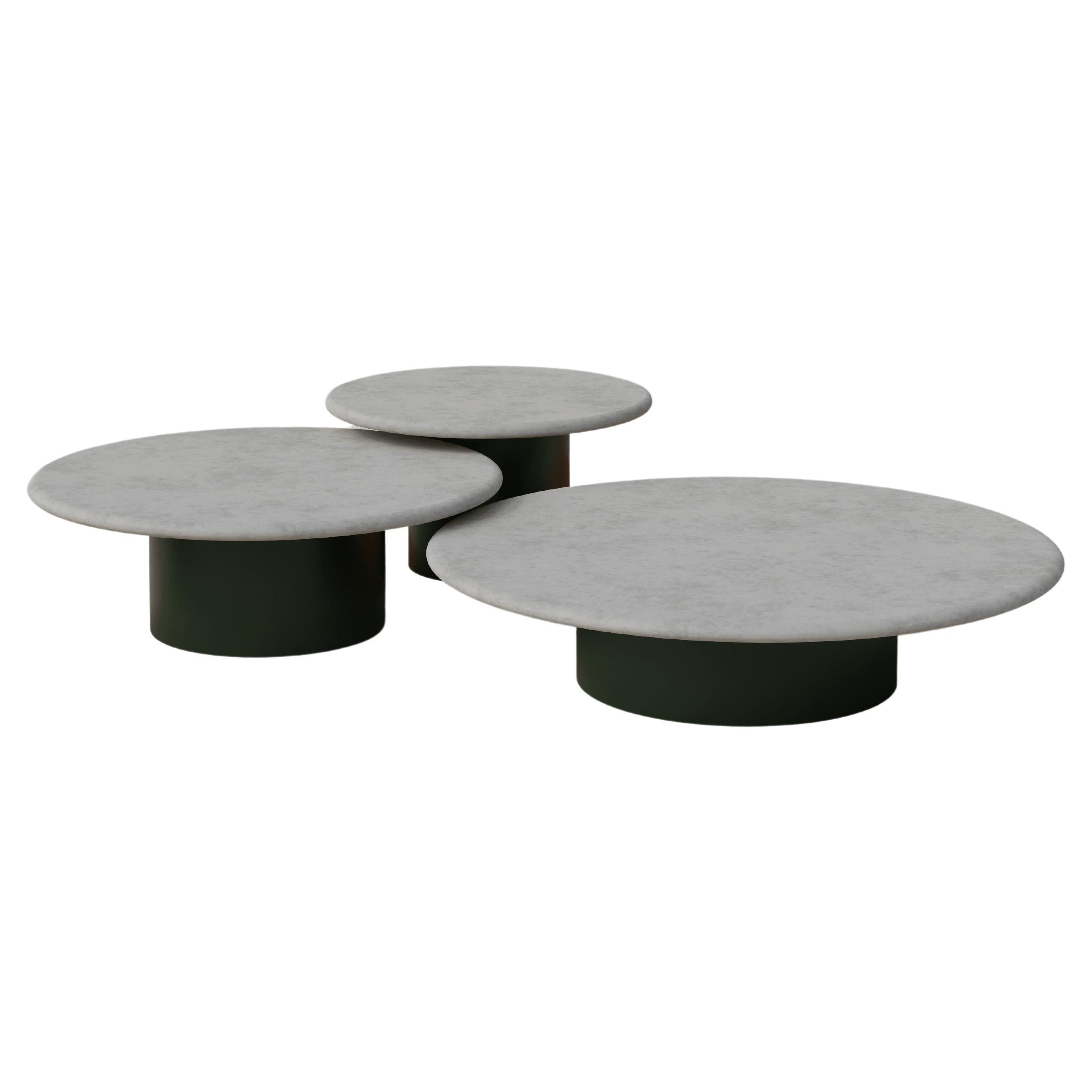 Raindrop Coffee Table Set, 600, 800, 1000, Microcrete / Moss Green For Sale