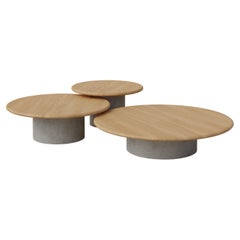 Ensemble de tables basses en forme de goutte d'eau, 600, 800, 1000, chêne/ Microcrete