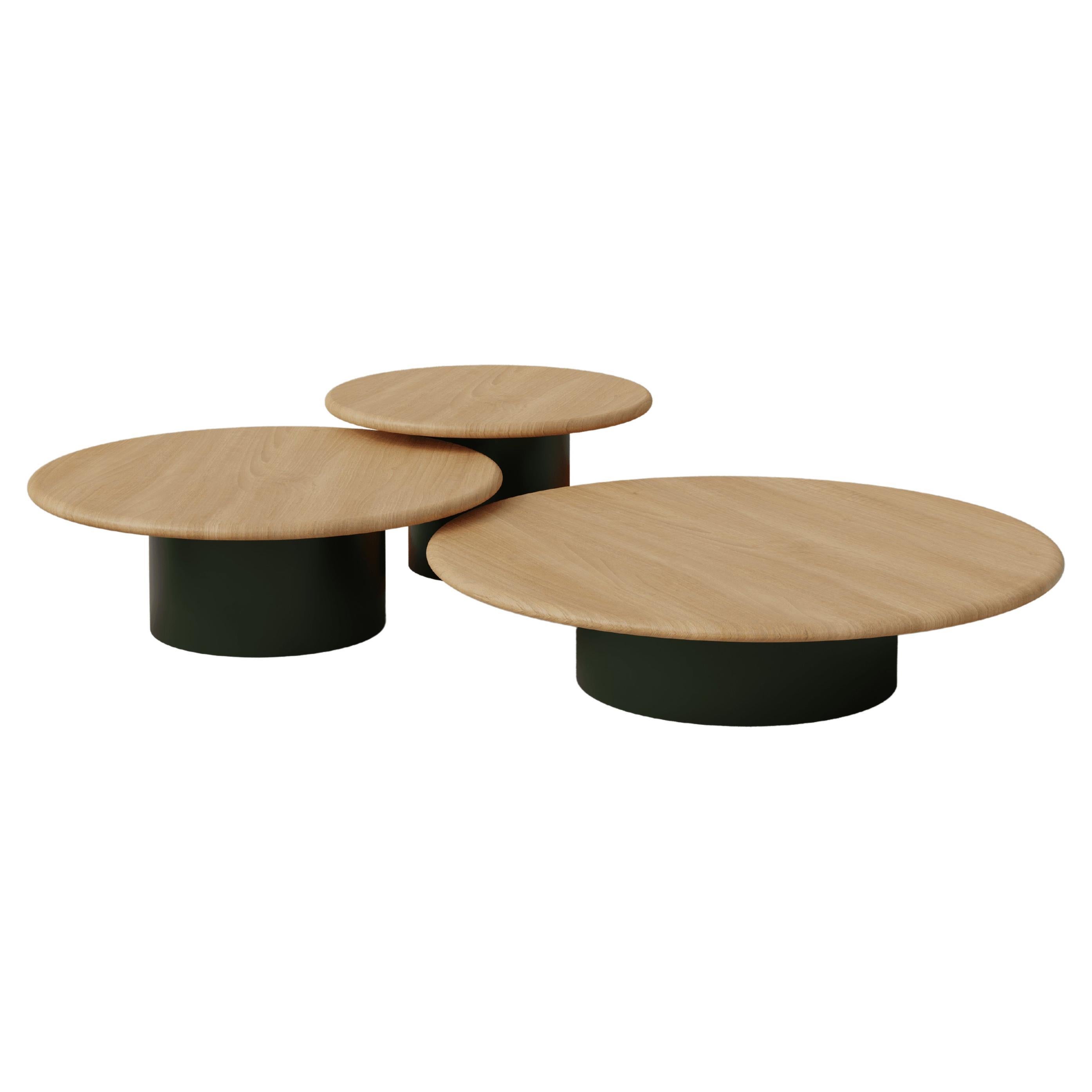 Raindrop Coffee Table Set, 600, 800, 1000, Oak / Moss Green For Sale