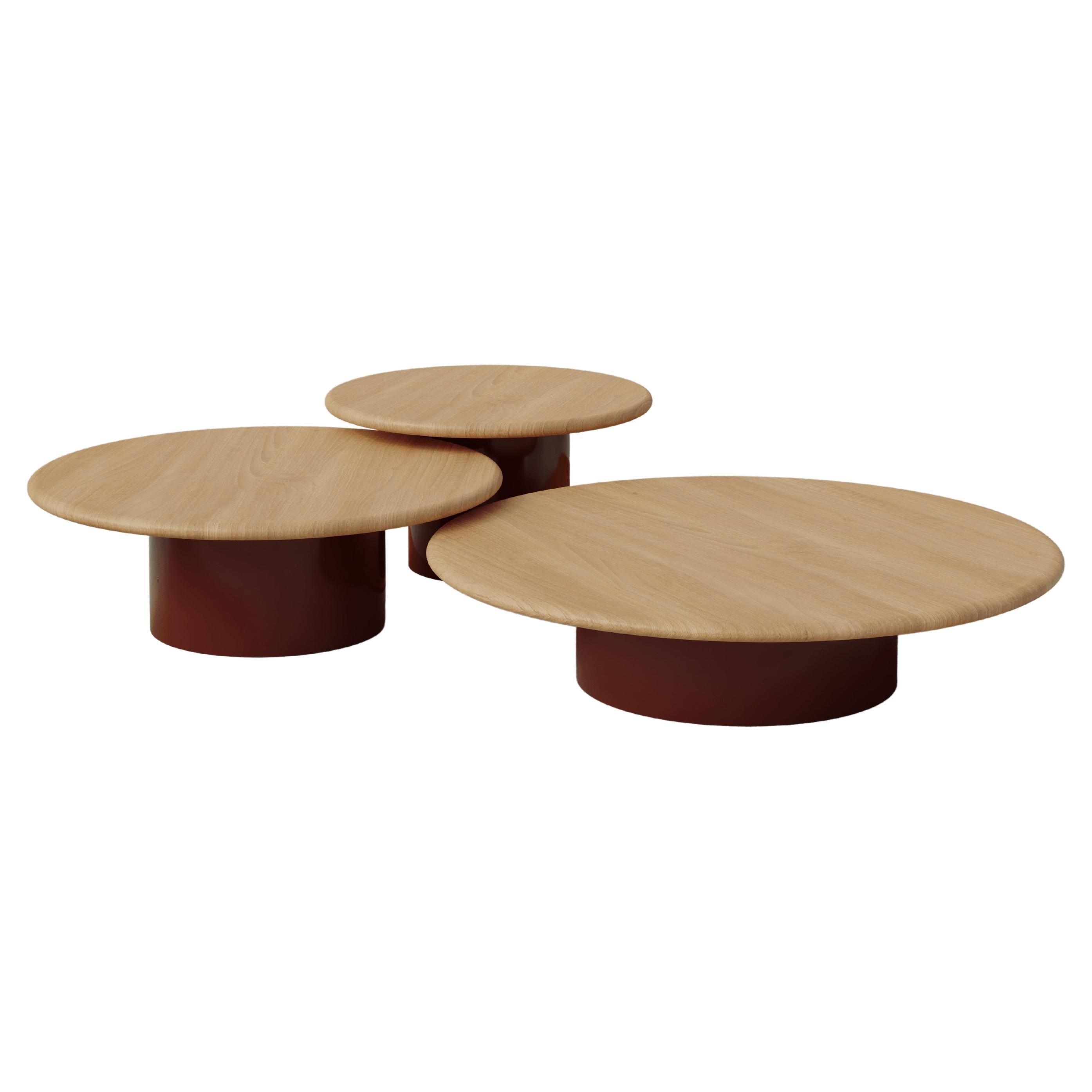 Raindrop Coffee Table Set, 600, 800, 1000, Oak / Terracotta For Sale
