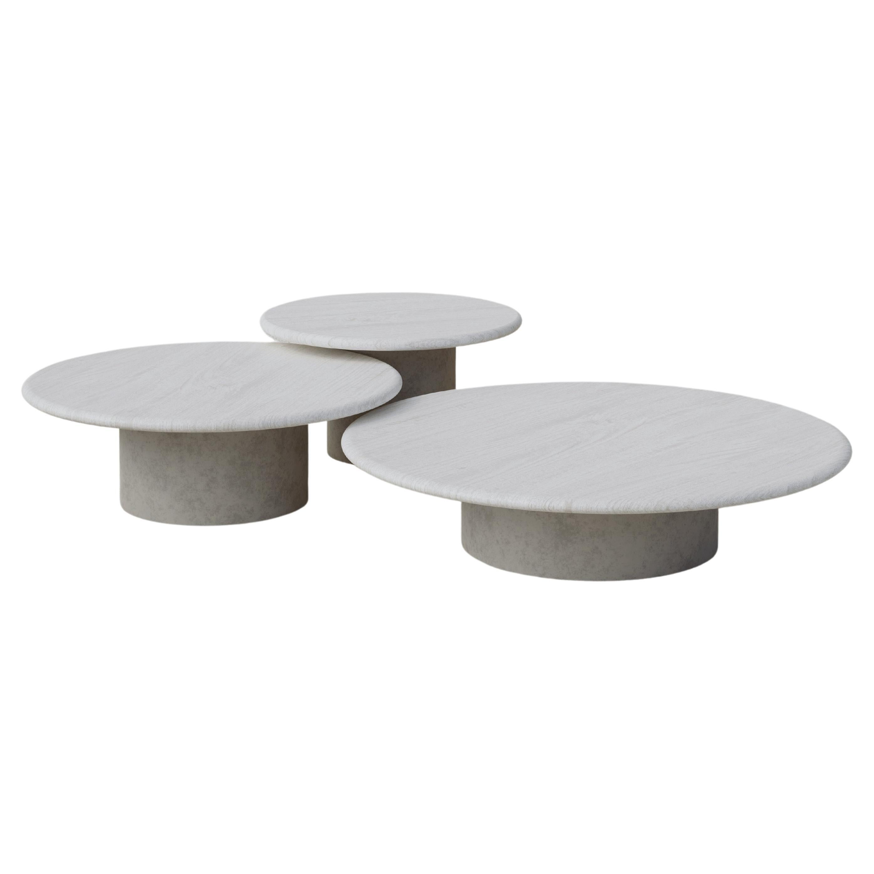Raindrop Coffee Table Set, 600, 800, 1000, White Oak / Microcrete For Sale