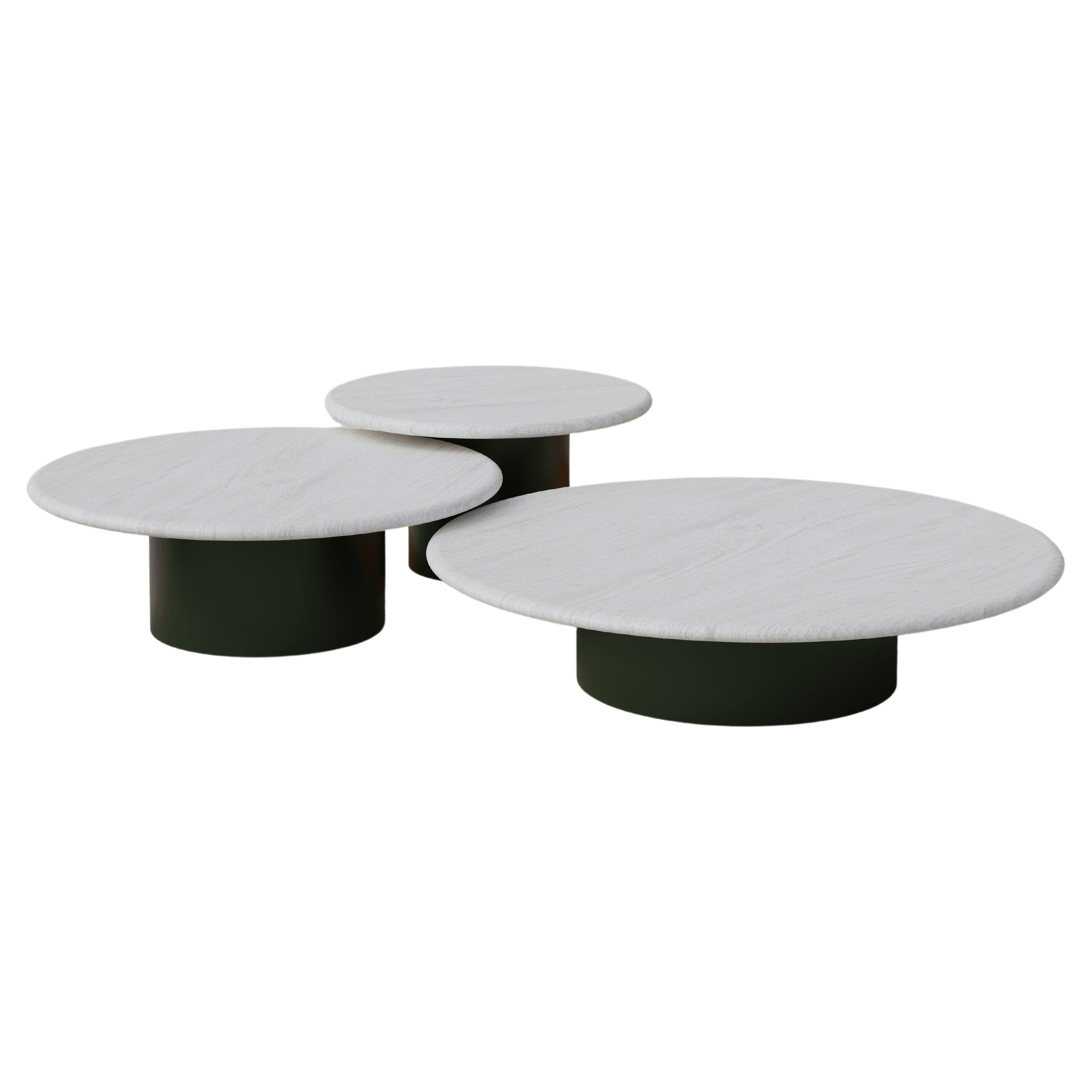 Raindrop Coffee Table Set, 600, 800, 1000, White Oak / Moss Green For Sale