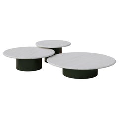 Ensemble de tables basses en forme de goutte d'eau, 600, 800, 1000, chêne blanc / vert mousse