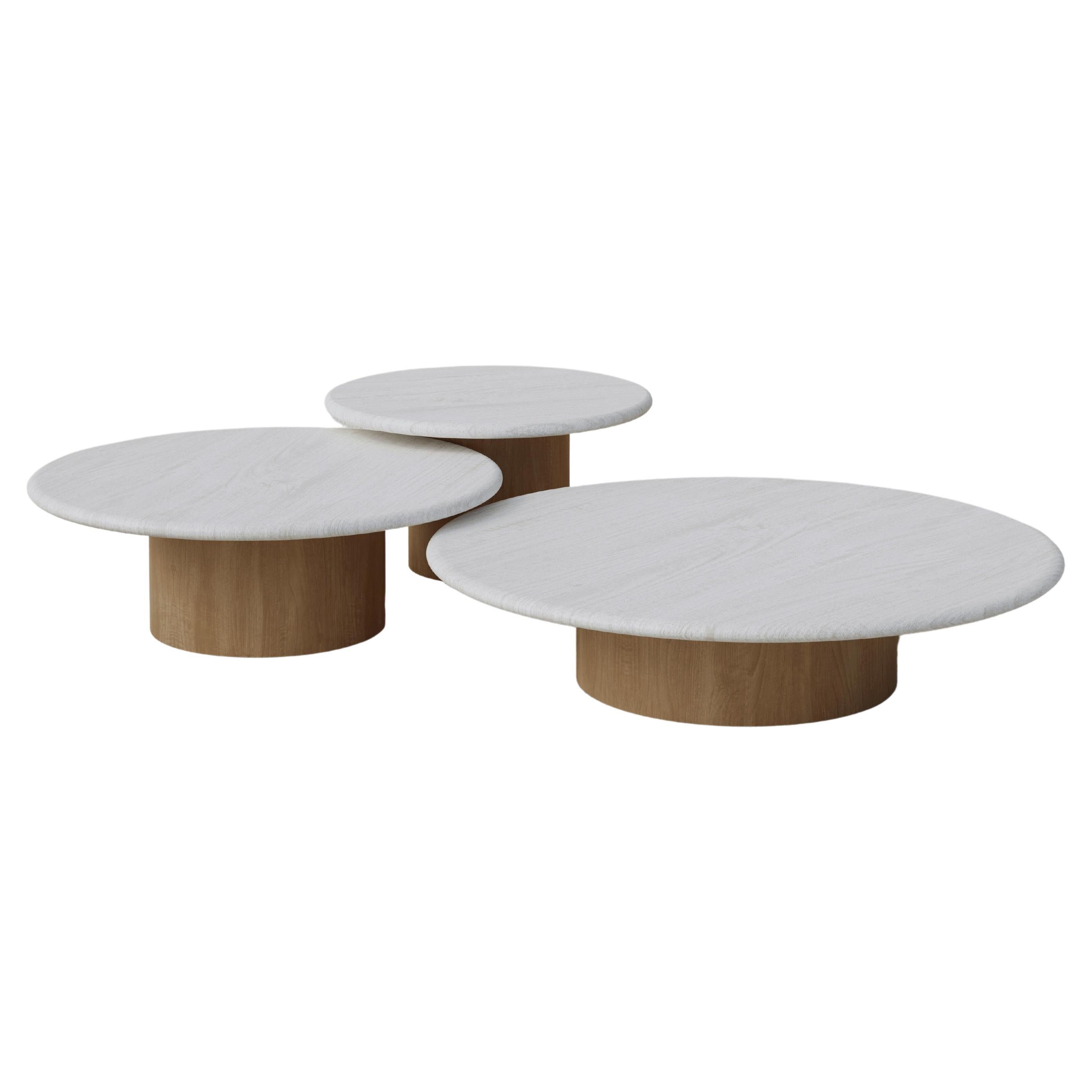 Raindrop Coffee Table Set, 600, 800, 1000, White Oak / Oak For Sale