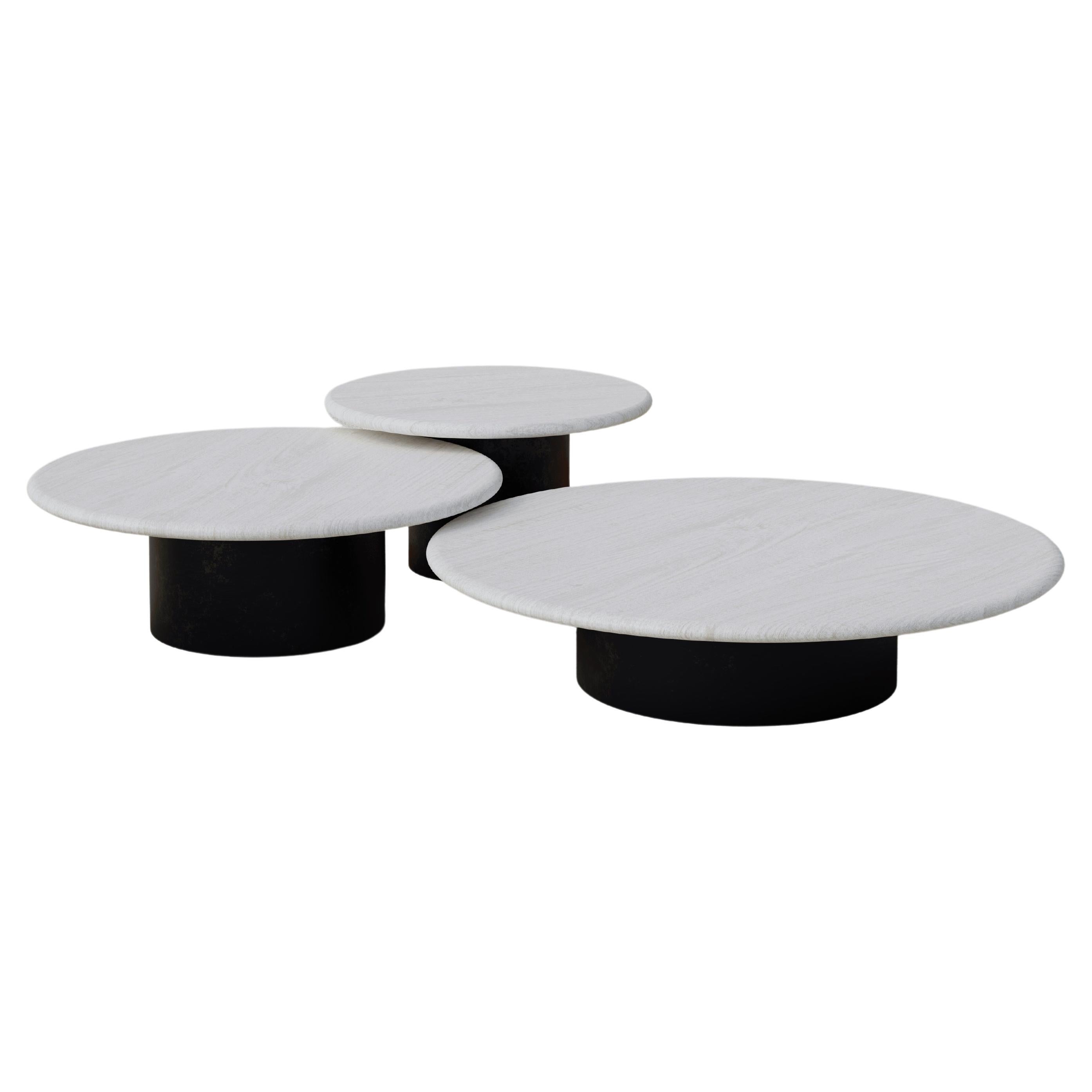 Raindrop Coffee Table Set, 600, 800, 1000, White Oak / Patinated For Sale