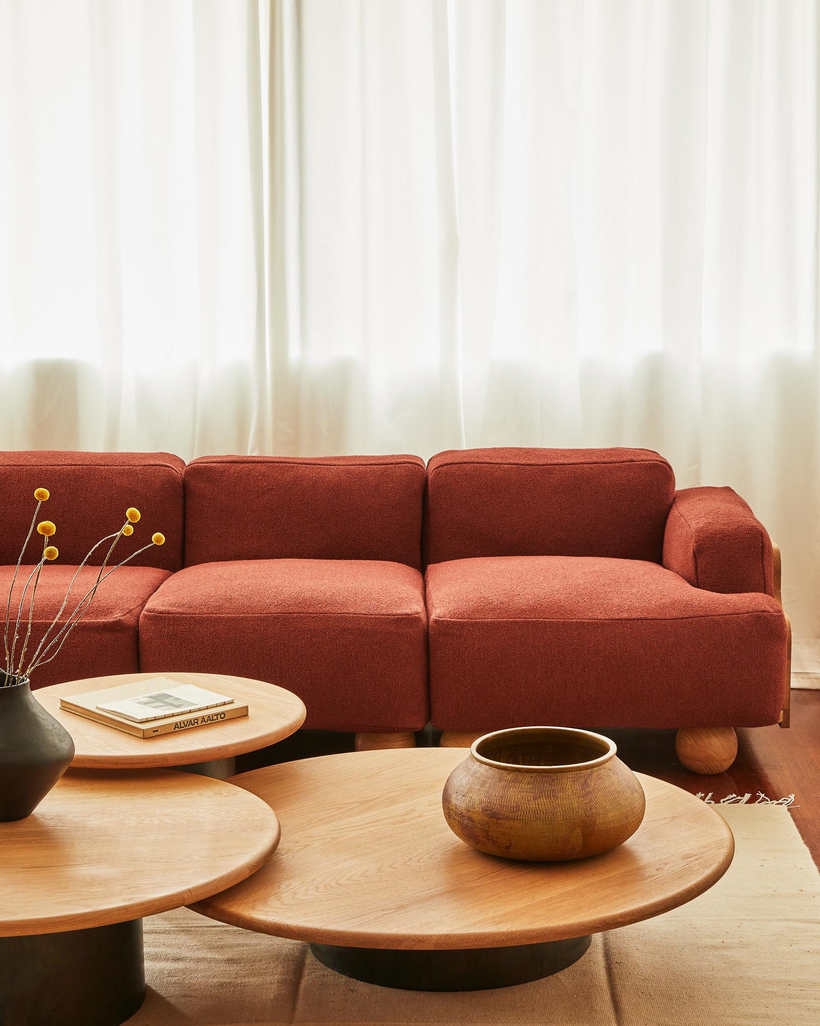 Raindrop Coffee Table Set, 600, 800, 1000, White Oak / Terracotta In New Condition For Sale In London, England