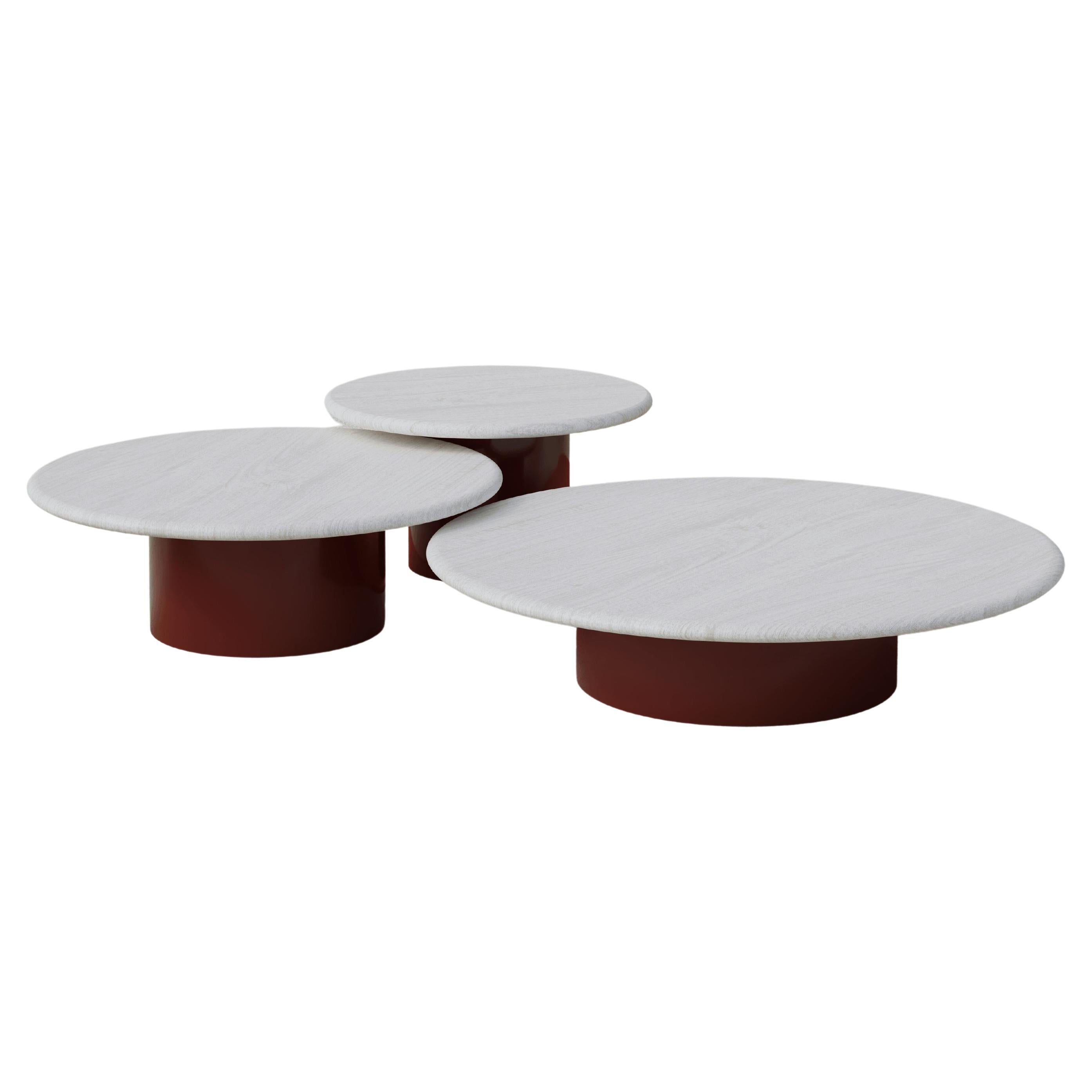Raindrop Coffee Table Set, 600, 800, 1000, White Oak / Terracotta For Sale