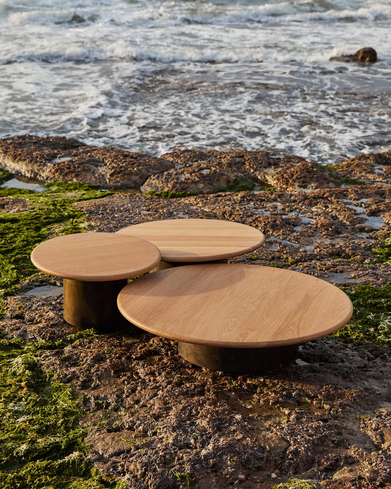 British Raindrop Coffee Table Set, Oak / Patinated For Sale