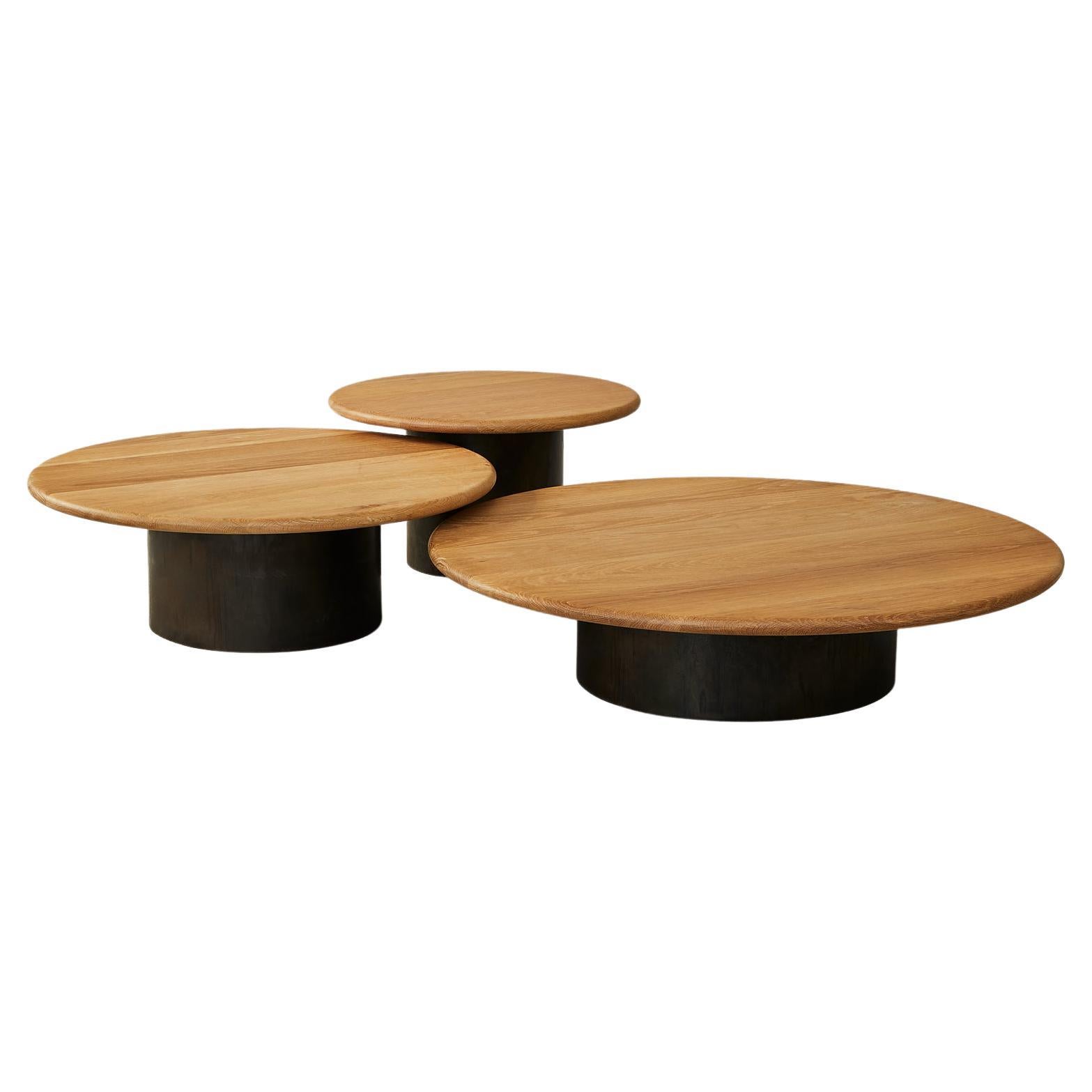 Raindrop Coffee Table Set, Oak / Patinated For Sale