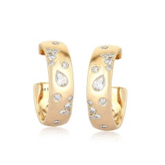 Raindrop Diamond Scatter 14K (or 18k upon request) Yellow Gold Huggie Earrings