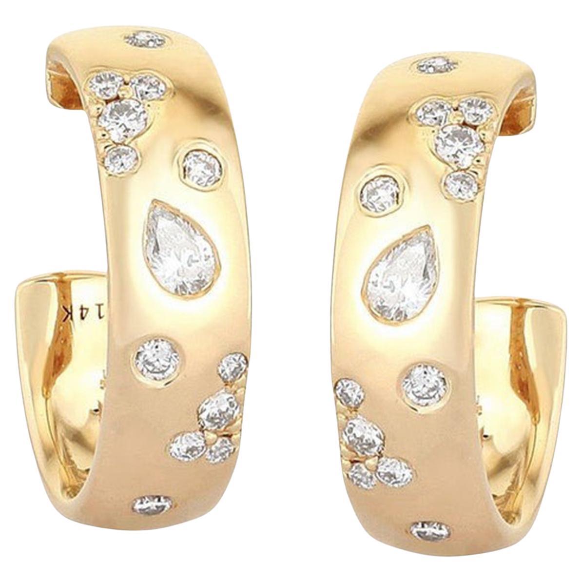 0.30ct Diamond 14K Gold Hoop Earrings For Sale