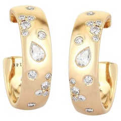 Raindrop Diamond Scatter 14K (or 18k upon request) Yellow Gold Huggie Earrings