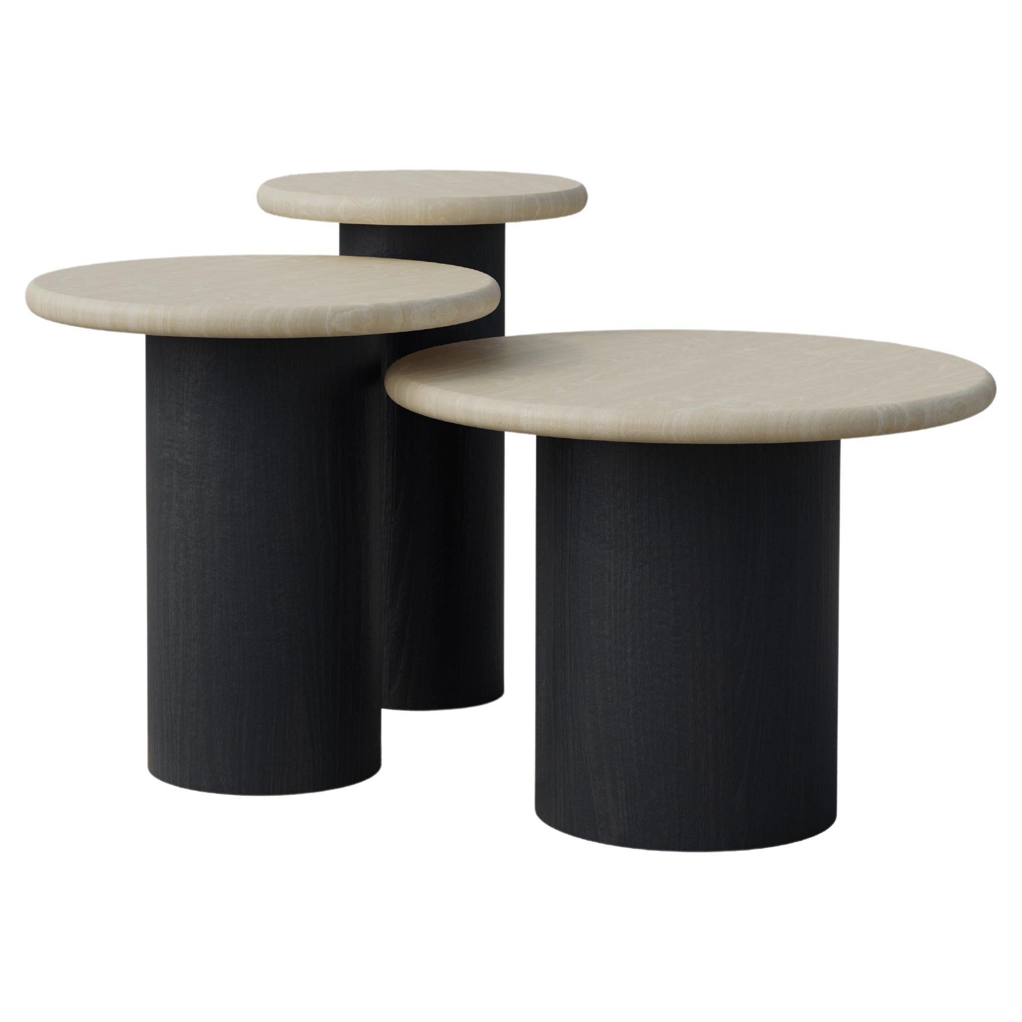 Raindrop Side Table Set, 300, 400, 500, Ash / Black Oak