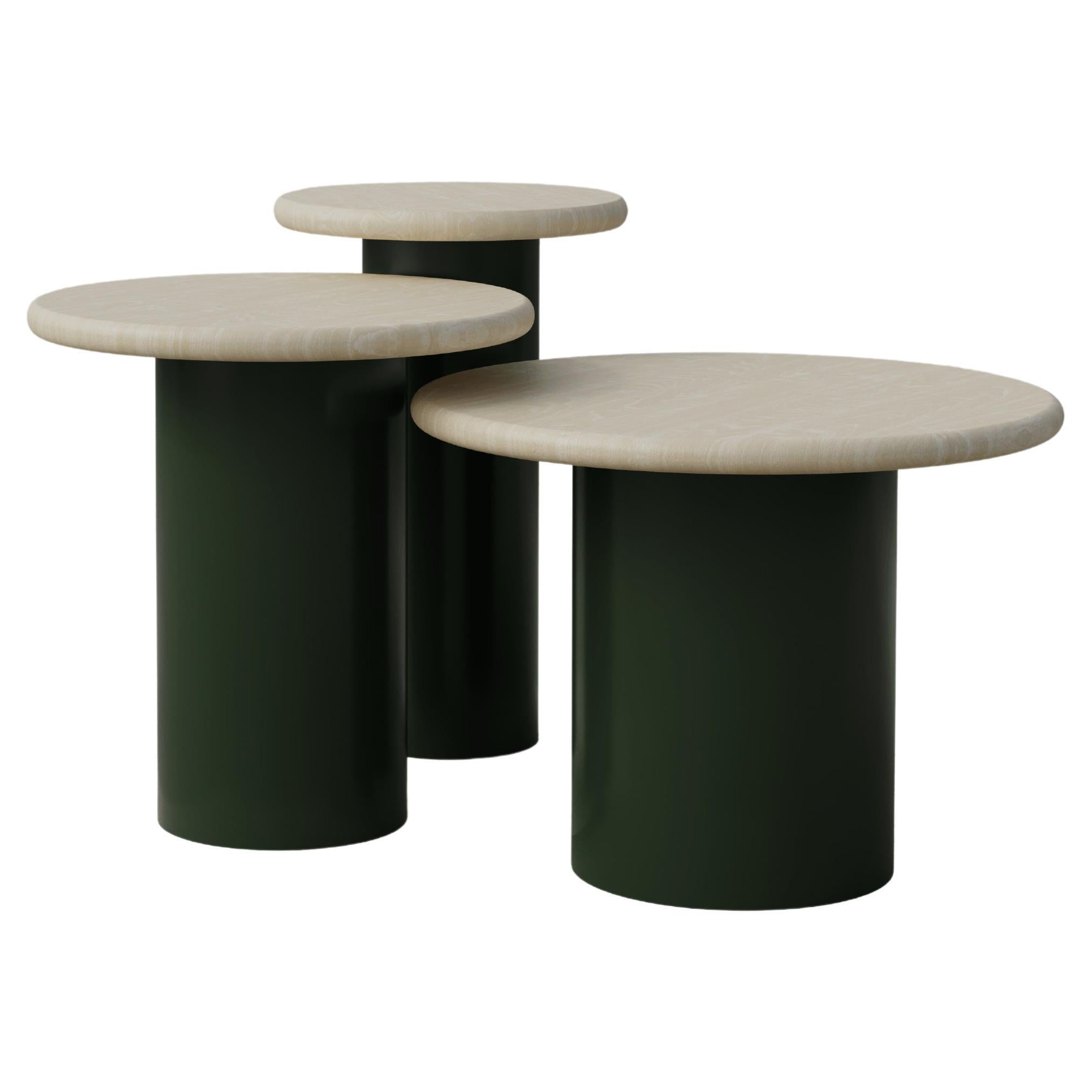 Raindrop Side Table Set, 300, 400, 500, Ash / Moss Green For Sale