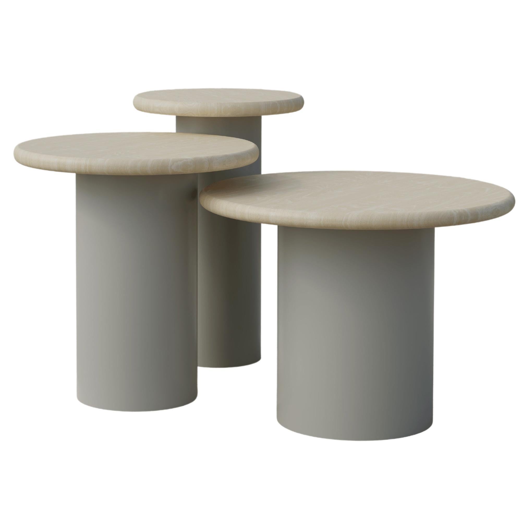 Raindrop Side Table Set, 300, 400, 500, Ash / Pebble Grey For Sale