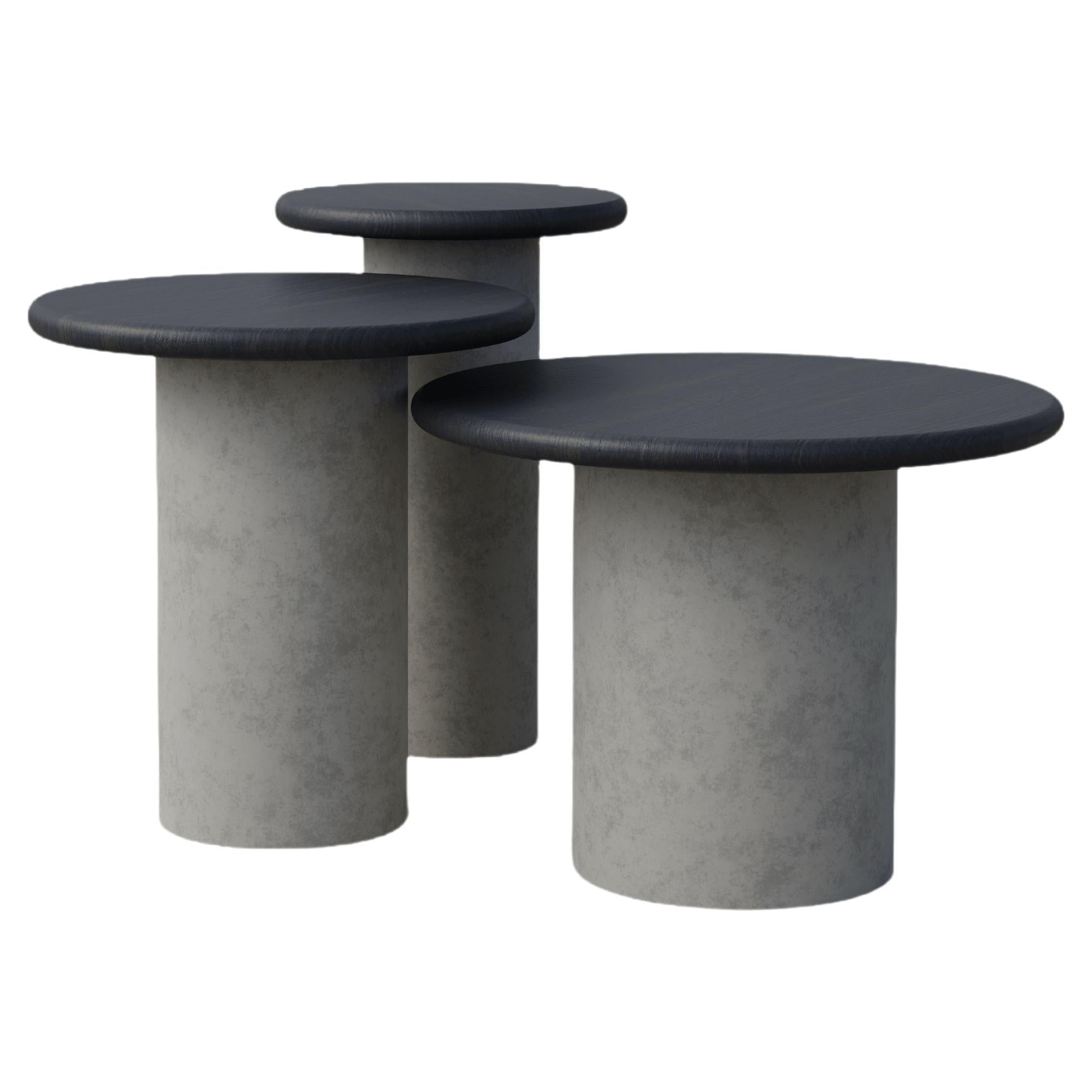 Raindrop Side Table Set, 300, 400, 500, Black Oak / Microcrete For Sale