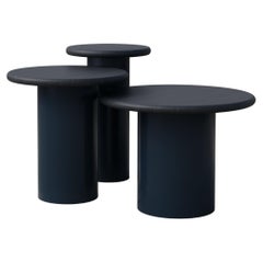 Ensemble de tables d'appoint en forme de goutte d'eau, 300, 400, 500, chêne noir / bleu nuit