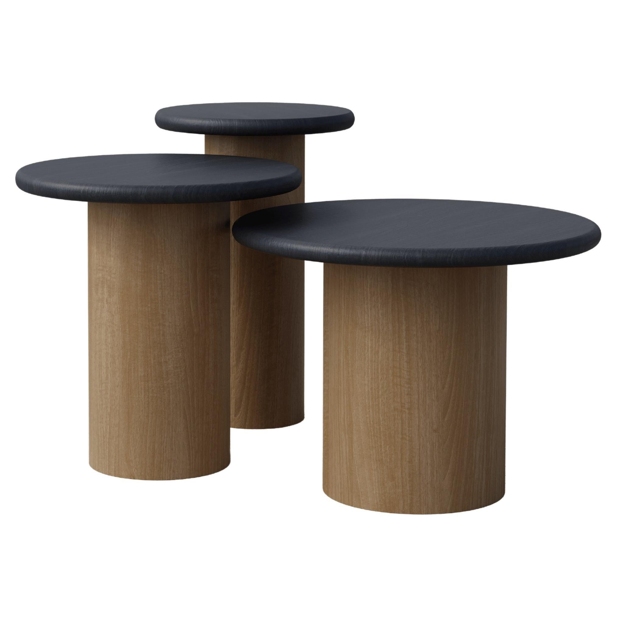 Raindrop Side Table Set, 300, 400, 500, Black Oak / Oak. For Sale