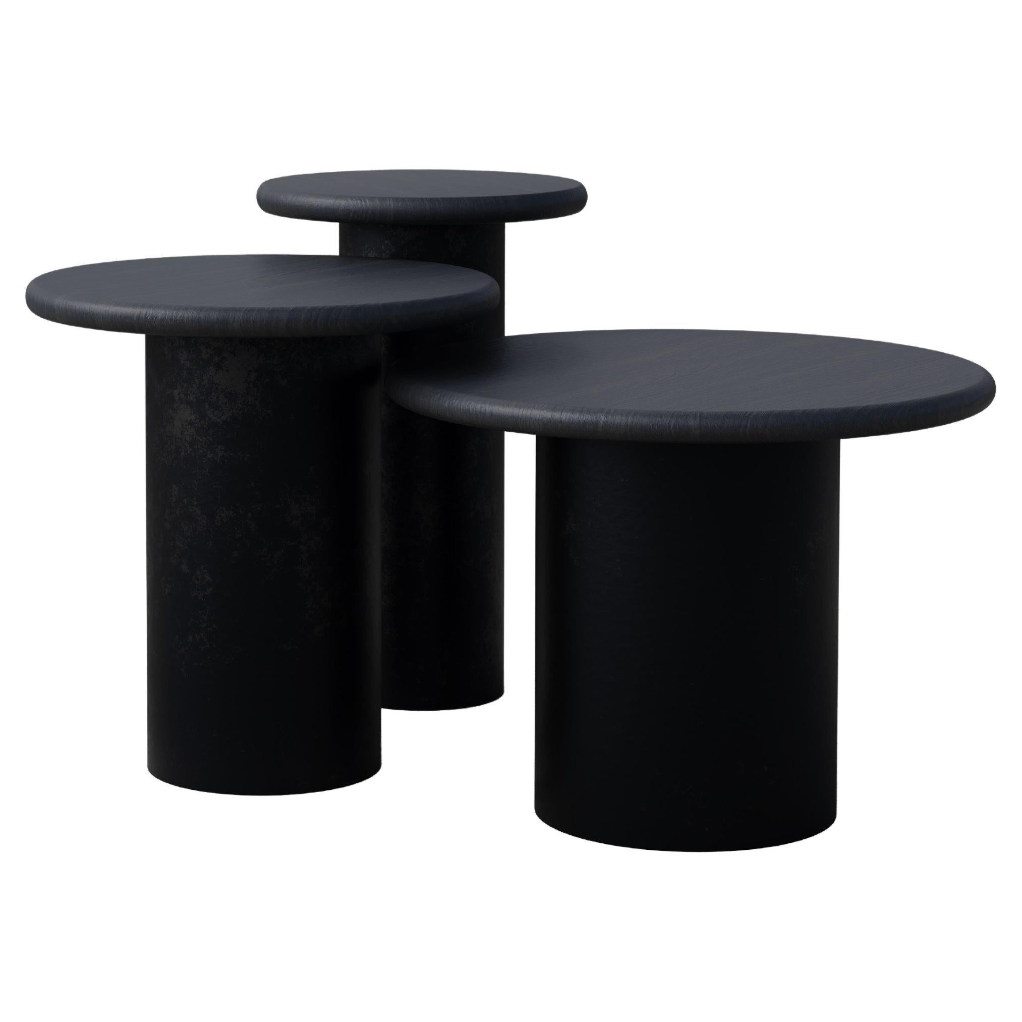 Raindrop Side Table Set, 300, 400, 500, Black Oak / Patinated